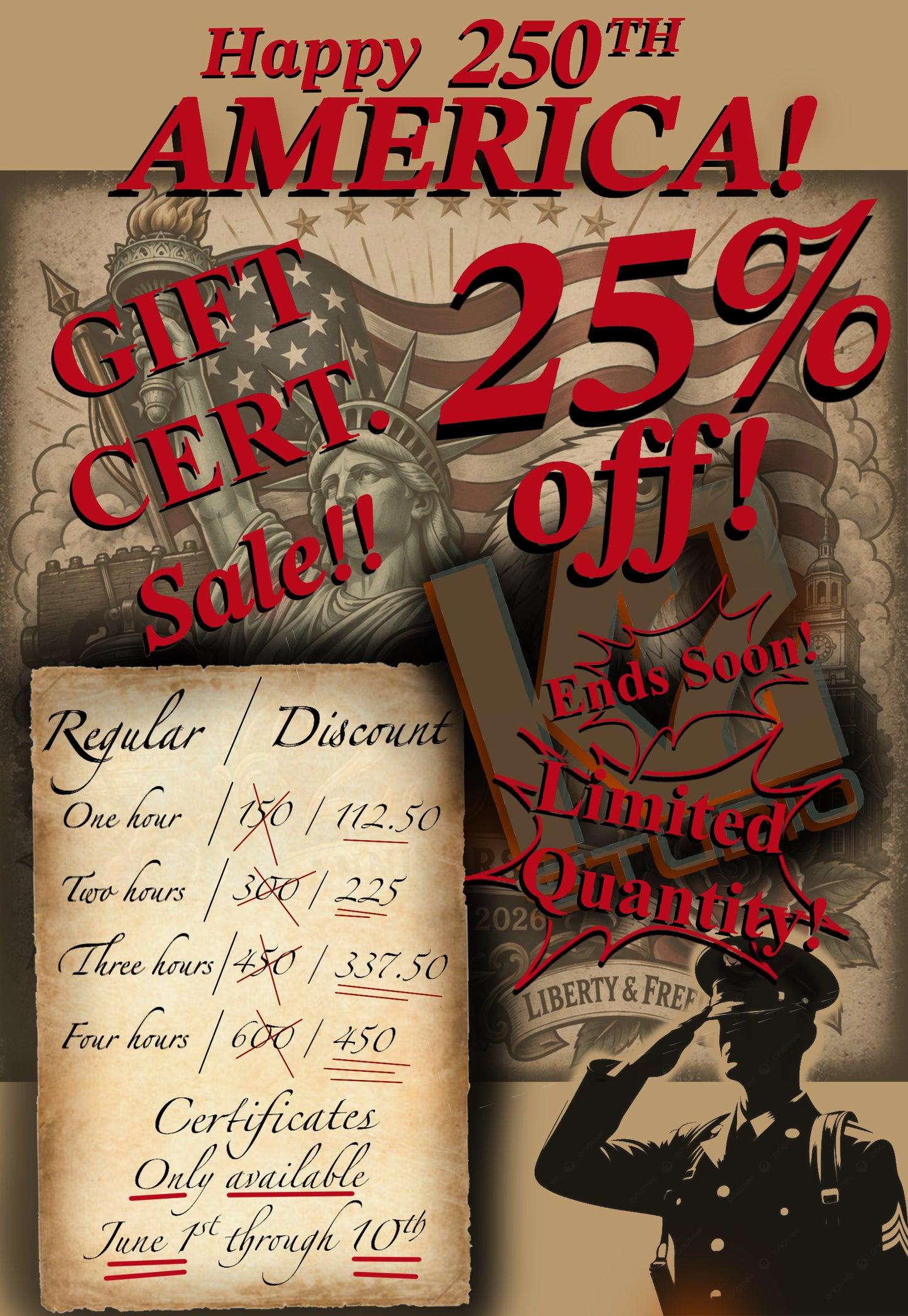 25% Off Tattoo Gift Certificate