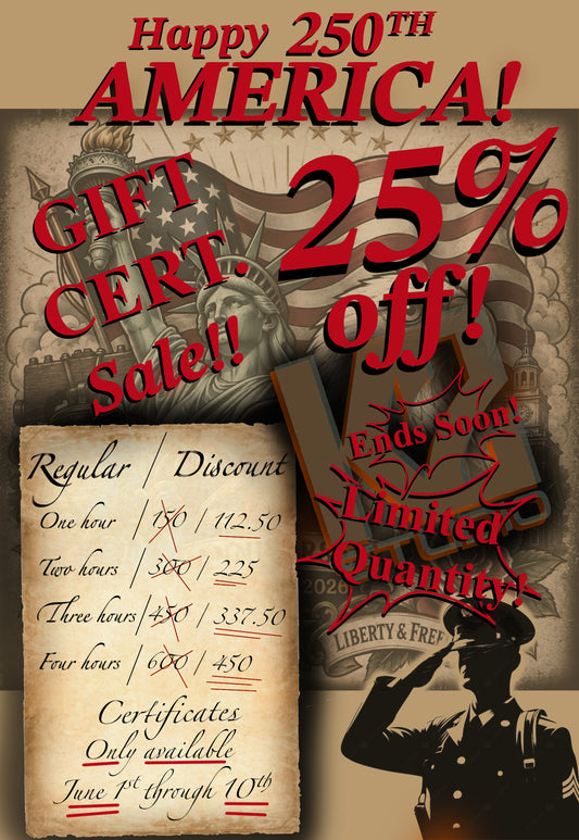 25% Off Tattoo Gift Certificate